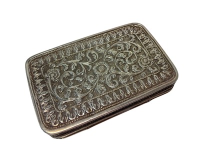 Lot 253 - White metal snuff box with embossed floral scroll decoration