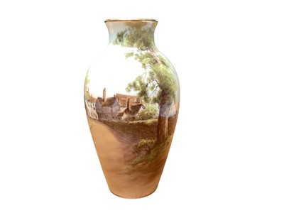 Lot 945 - Royal Worcester vase, dated 1930, decorated with a view of Tewkesbury, signed P. Preece, 25cm high