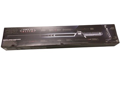 Lot 40 - Hasbro Star Wars The Black Series Mandalorian Darksaber Force FX Elite lightsaber (x2), plus single box (2)