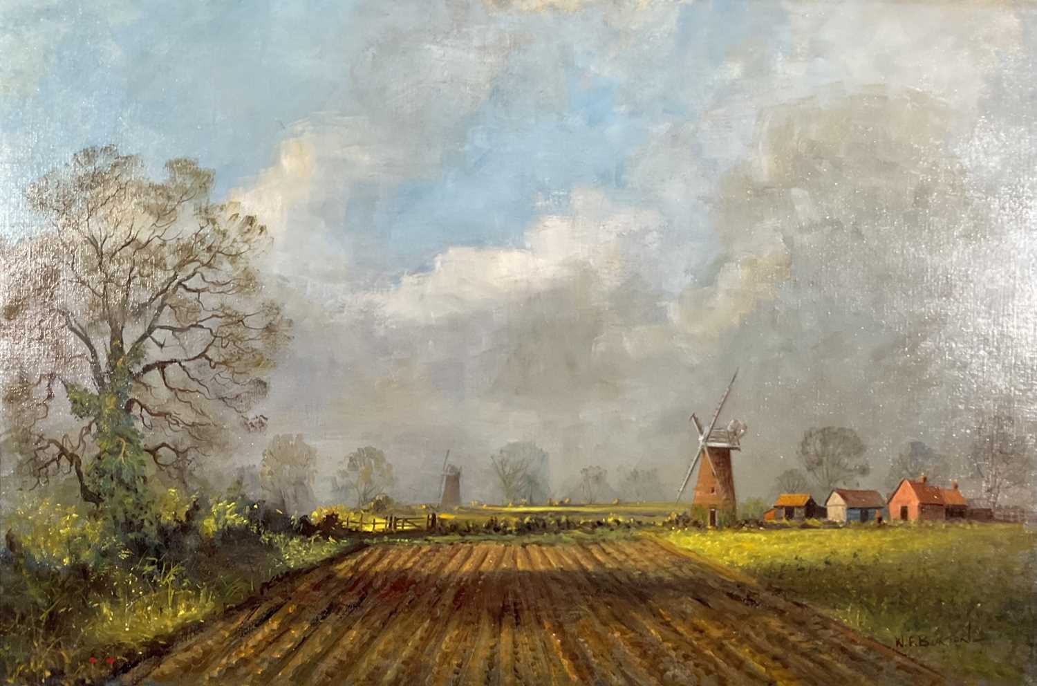 Lot 251 - W.F. (Bill) Burton, oil on canvas, Long Shadows, Norfolk,39cm x 59.5cm, framed