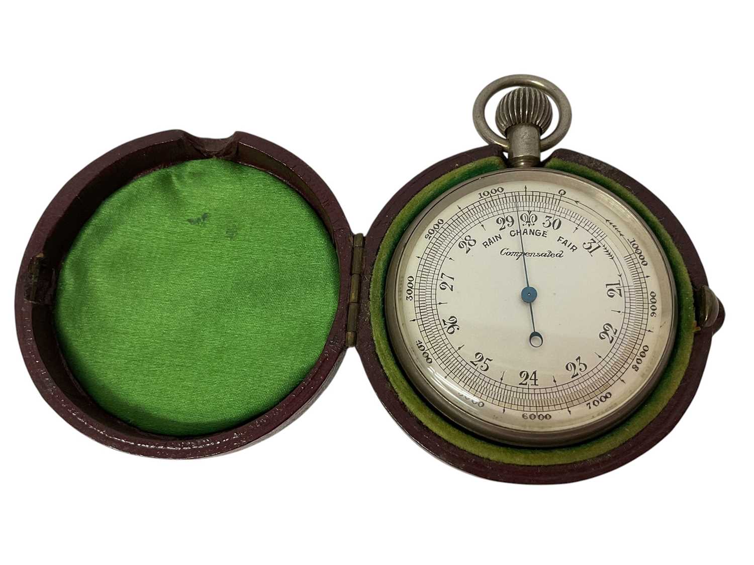 Lot 741 - Late Victorian pocket barometer in original red leather case
