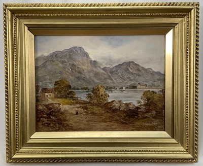 Lot 279 - John H. Hawkswork (1827-1908) pair of oils on board, mountainous lakeland scenes, one signed, in gilt frames. Each 22 x 29cm. (2)
