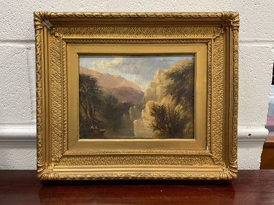 Lot 5208 - 19th century English School oil on card in gilt frame - mountain landscape