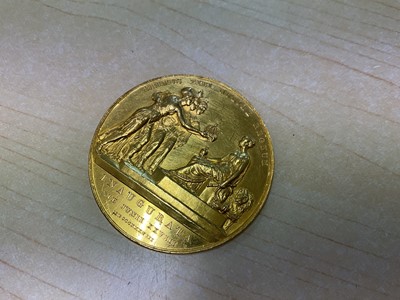 Lot 71 - H.M. Queen Victoria Coronation 1838 Gold Medal by B. Pistrucci, struck with bust of the Queen, 'Victoria D.G. Britanniarum Regina F.D.' and to the reverse Victoria on her throne being offered the...