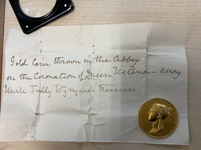 Lot 71 - H.M. Queen Victoria Coronation 1838 Gold Medal by B. Pistrucci, struck with bust of the Queen, 'Victoria D.G. Britanniarum Regina F.D.' and to the reverse Victoria on her throne being offered the...