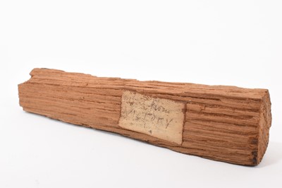 Lot 73 - H.M.S. Victory, piece of wood with old handwritten label ' Wood from Victory' 12.3cm long . Provenance : General Edward Buckley Wynyard C.B. ( 1788-1864) thence by family descent.