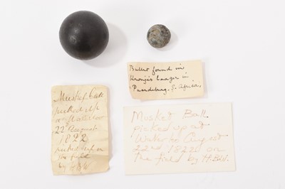 Lot 72 - Relic from the Battle of Waterloo, a lead musket ball with old handwritten note ' Musket ball picked up at Waterloo 22nd August 1822 picked up in the field by H B W' ( probably by Henry Buckley...