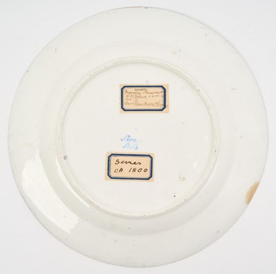 Lot 74 - Formerly the property of Napoleon Bonaparte whilst captive on St Helena, late 18th century Sevres porcelain plate with polychrome painted floral sprays within blue and gilt bands, blue painted m...