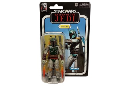 Lot 288 - Kenner 40th Star Wars return of the Jedi Boda Fett, & Princess Leia Organa (Boushh) (x2), all on card (3)