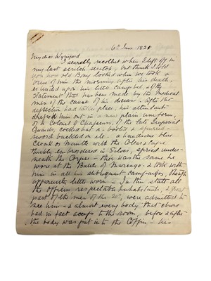 Lot 75 - The death of Napoleon Bonaparte, 5th May 1821 on St. Helena, historically important first hand detailed written account of Napoleon's death and the subsequent events following it in the form of t...