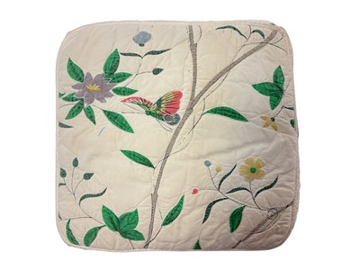 Lot 169 - The Duke and Duchess of Windsor, a fine cushion with floral and butterfly print, inventory label and Sotheby's part lot label for The Duke and Duchess of Windsor Sale 1997, 29 x 29cm