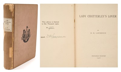 Lot Lawrence, D.H. "Lady Chatterley's Lover", privately printed 1928, no. 950 of a limited edition of 1000, signed D.H. Lawrence, brown boards with insignia on front cover. Provenance: The c...