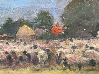 Lot 1116 - Harry Becker (1865-1928) oil on canvas - A Shepherd and his Flock, signed, 37cm x 47cm, in glazed painted frame
