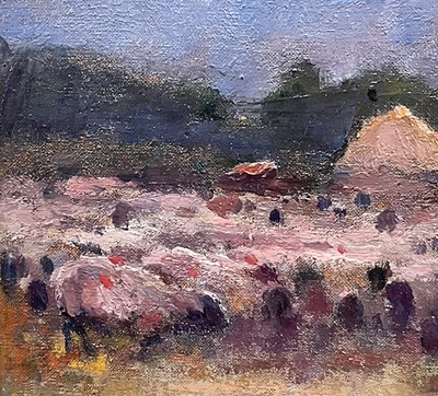 Lot 1116 - Harry Becker (1865-1928) oil on canvas - A Shepherd and his Flock, signed, 37cm x 47cm, in glazed painted frame