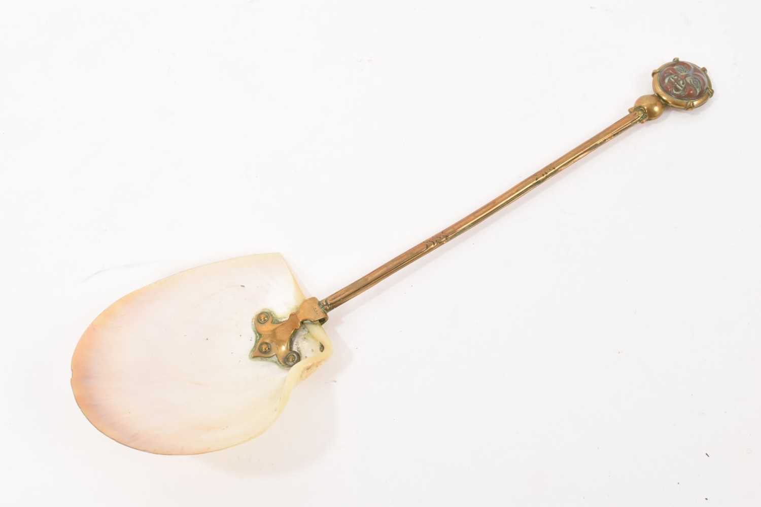 Lot 780 - 19th century brass and mother of pearl caviar serving spoon