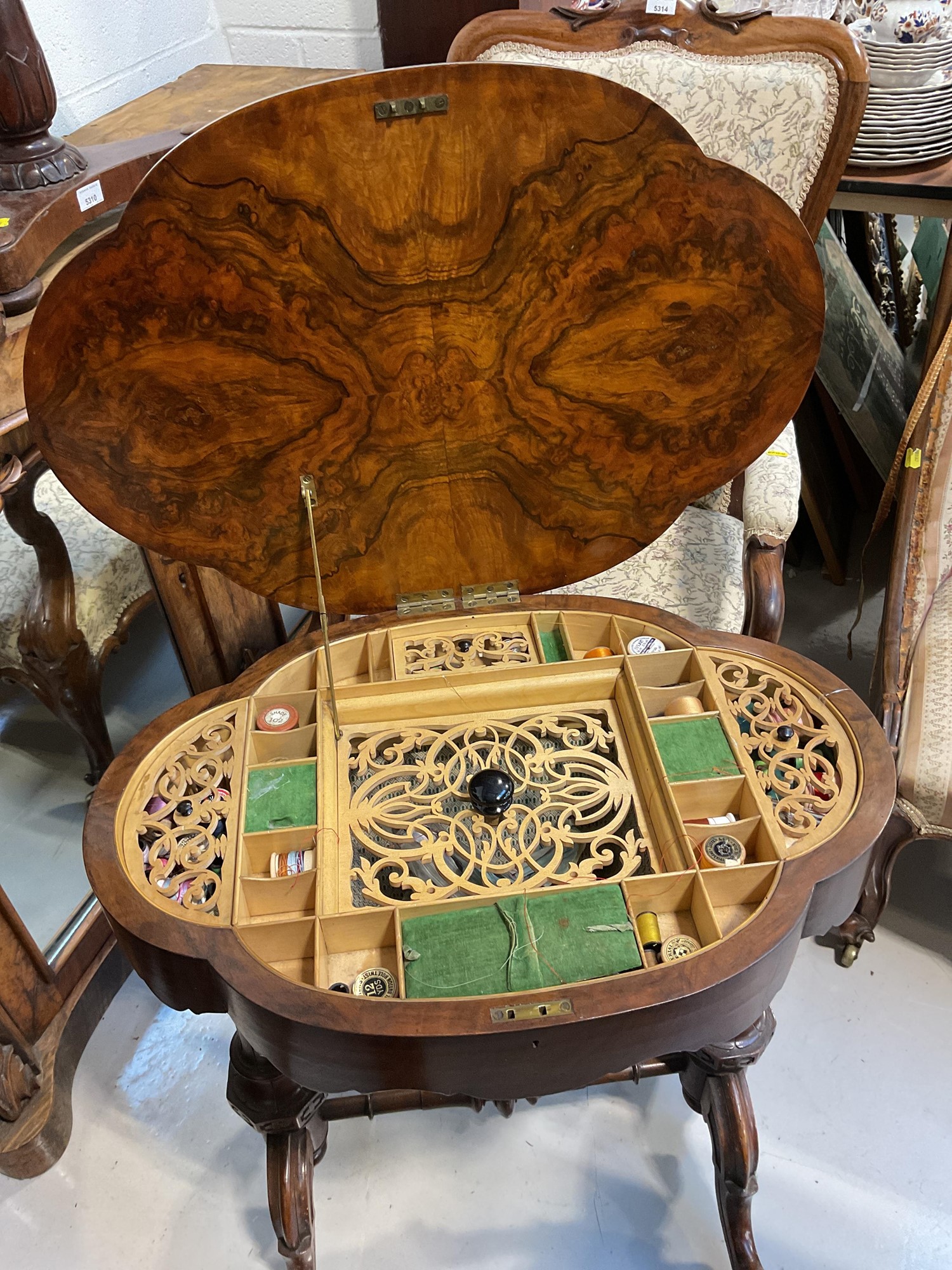 Lot 5328 - Victorian inlaid walnut needlework table