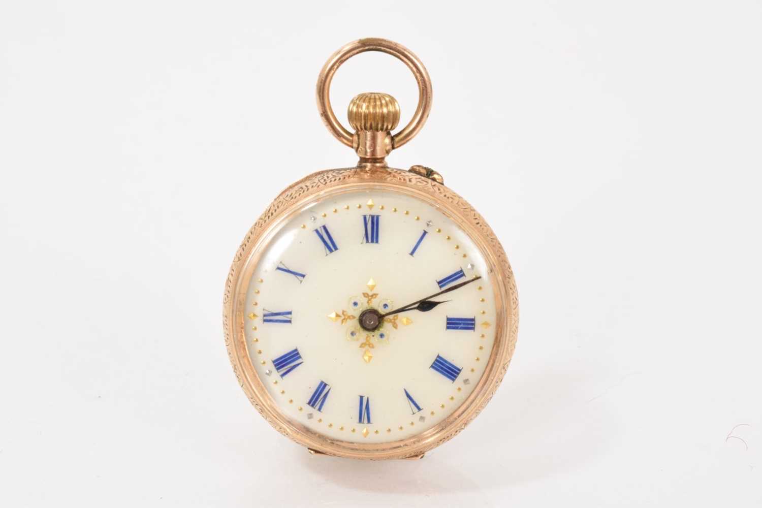 Lot 715 - 19th century Swiss gold cased fob watch