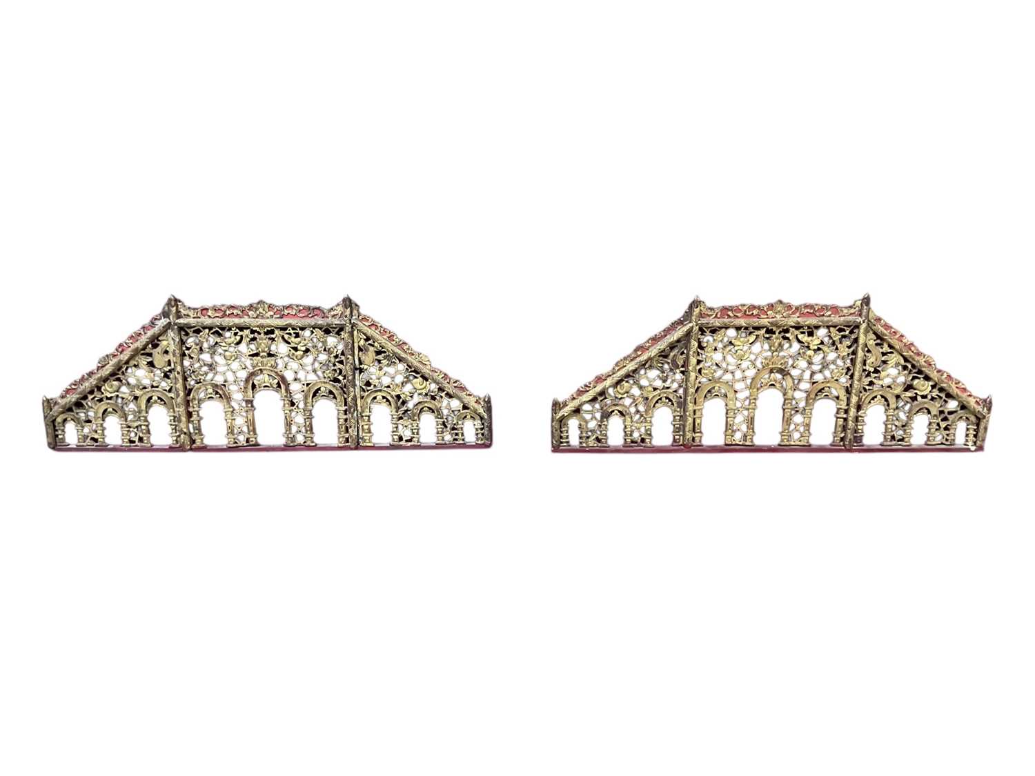 Lot 1566 - Pair of antique Chinese carved and gilt wood screen mounts