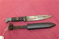 Lot 866 - Nazi Hitler Youth dagger with enamel badge to...