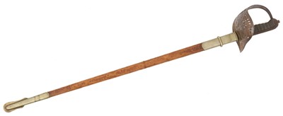 Lot 142 - Victorian 1897 Pattern infantry Officer's sword with etched blade in nickel plated mounted leather scabbard