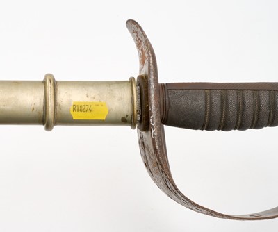 Lot 142 - Victorian 1897 Pattern infantry Officer's sword with etched blade in nickel plated mounted leather scabbard