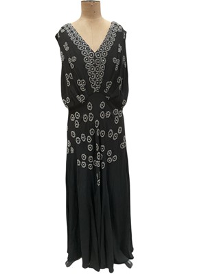 Lot 2067 - Edwardian black crepe beaded evening dress and jacket