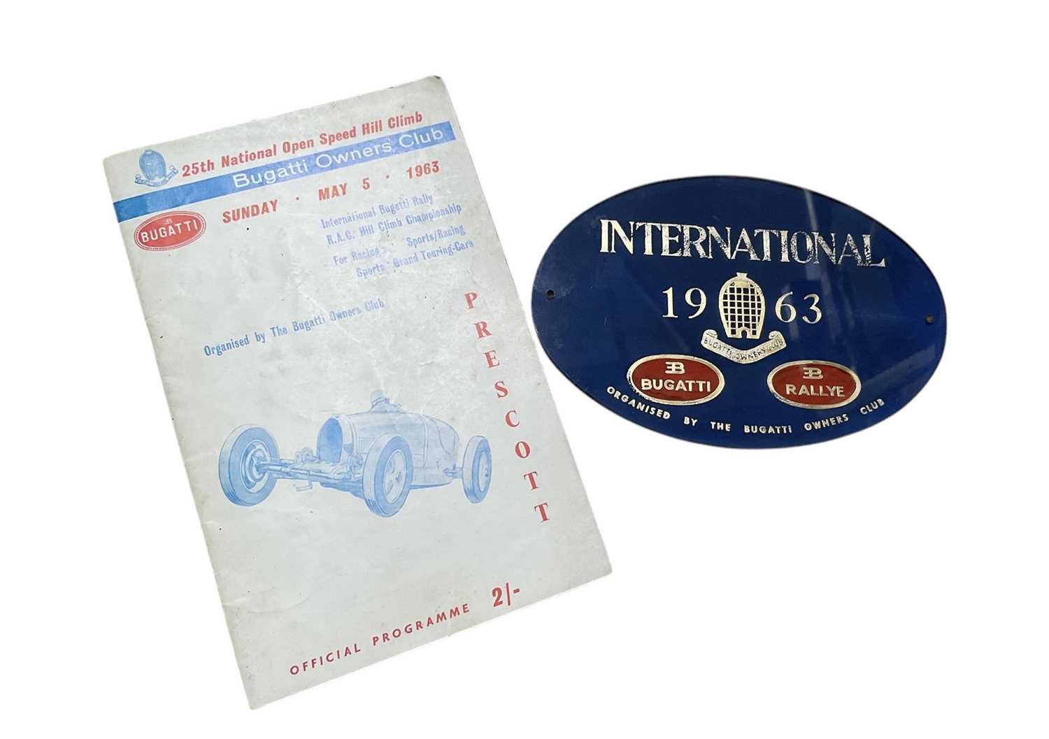Lot 10 - Bugatti interest- 1963 Bugatti Owners Club Prescott hill climb plaque and programme (2).