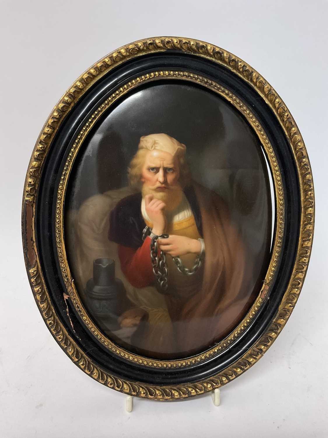 Lot 13 - 19th century KPM porcelain oval plaque of Christopher Columbus