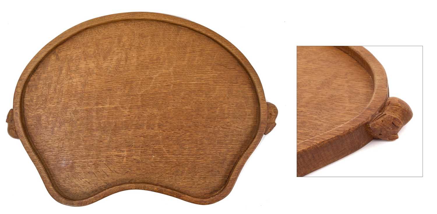 Lot 824 - Robert ‘Mouseman’ Thompson adzed oak twin handled tray