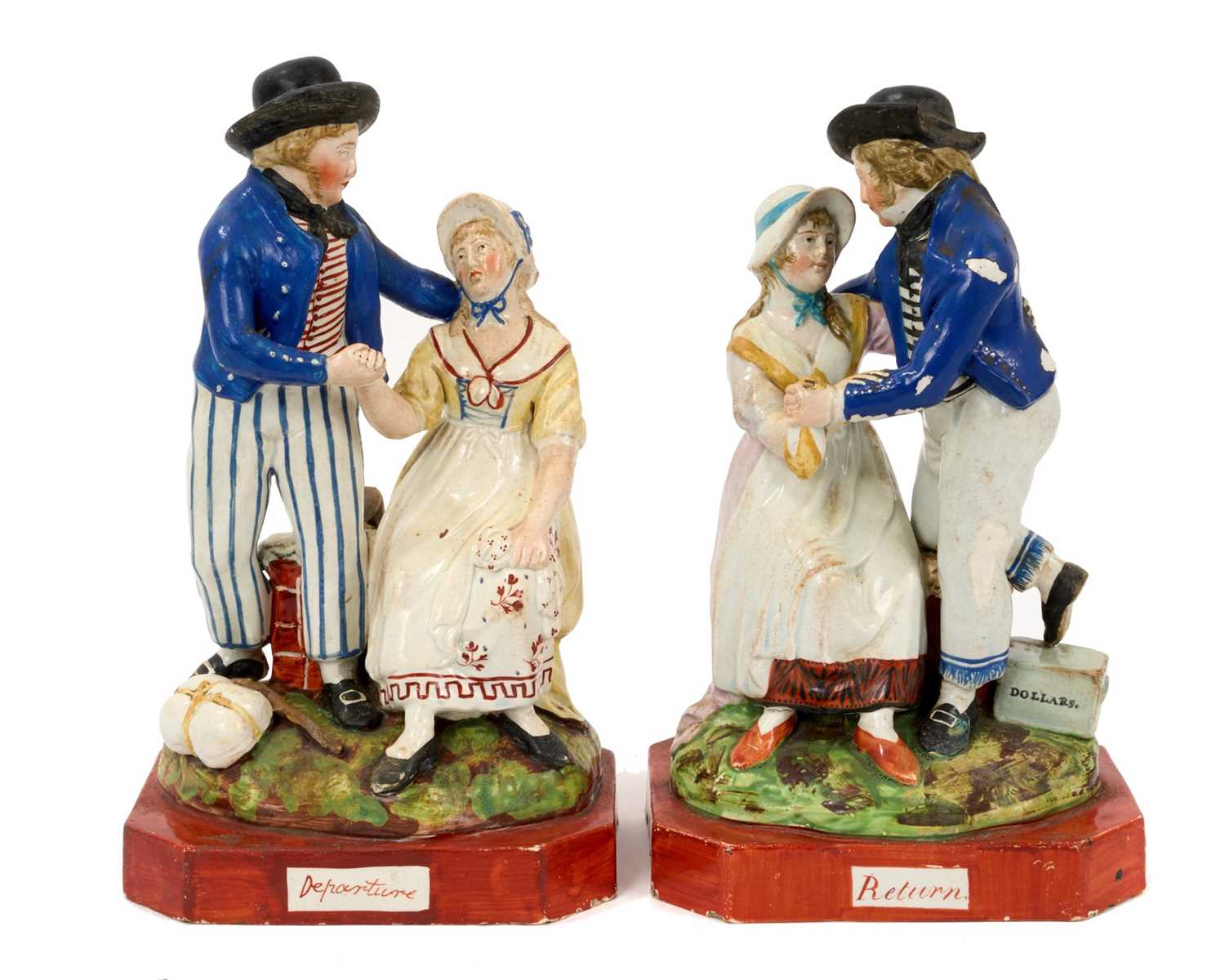 Lot 8 - Pair of early 19th century Staffordshire figures entitled Return and Departure