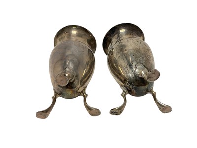 Lot 262 - Pair Victorian silver vases raised on three splayed feet