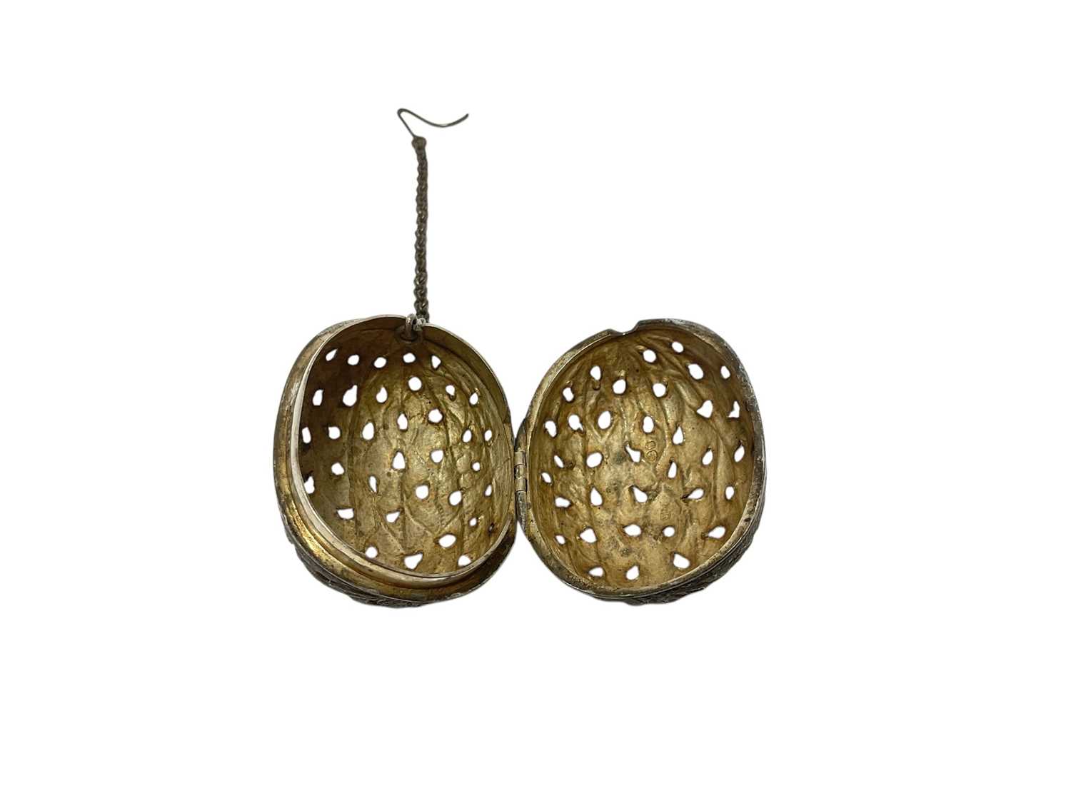 Lot 263 - Victorian silver walnut-shaped pomander with