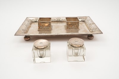 Lot 296 - Late Victorian silver inkwell desk stand
