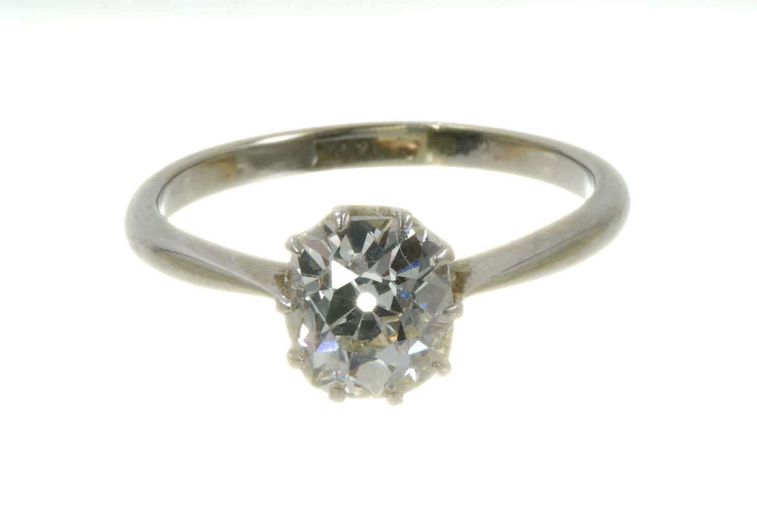 Lot 471 - Antique diamond single stone ring with an old cut cushion-shape diamond