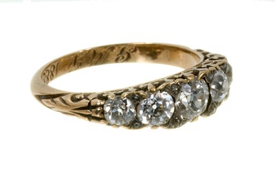 Lot 472 - Victorian diamond five stone ring, dated 1888