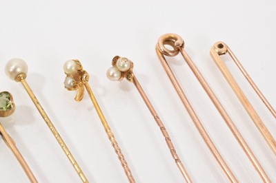 Lot 481 - Group of five antique stick pins plus two gold tie pins (7)