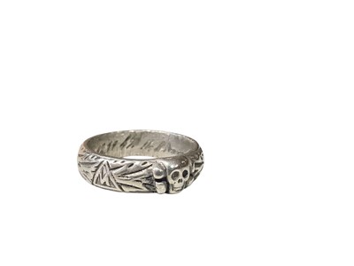 Lot 679 - Second World War Nazi German silver ring, with engraving naming on interior of band.