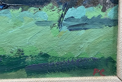 Lot 1067 - *Peter Coker (1926-2004) oil on board - 'Varengeville', initialled lower right, titled verso and further signed and dated '89, 18cm x 56cm, framed, overall size 35cm x 73cm. Provenance: p...