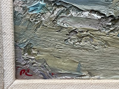 Lot 1068 - *Peter Coker (1926-2004) oil on board - 'Quiberville', initialled lower left, titled verso and further signed and dated 1989, 18cm x 56cm, framed, overall size 35cm x 73cm. Provenance: pu...