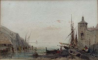 Lot 86 - F. Frantz, 19th century watercolour - Continental fishing Port, signed, 12cm x 19cm, in glazed gilt frame
