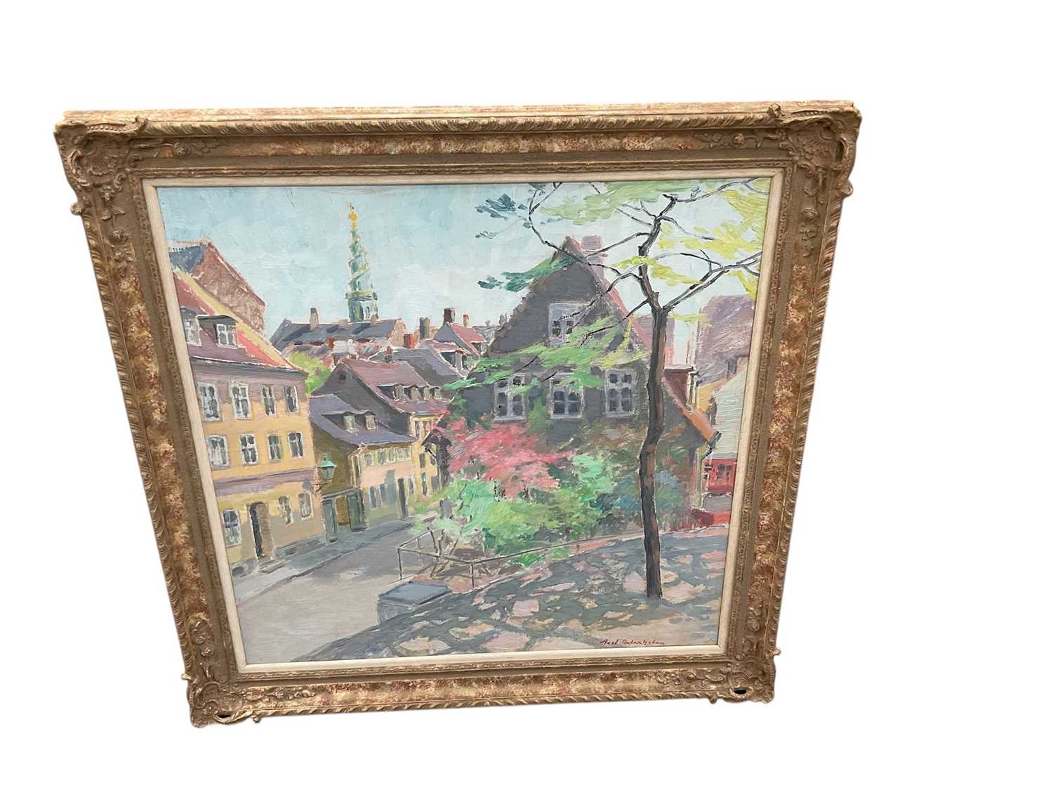 Lot 636 - Large oil paintings square of Cento Guirbu Duqyesti, signed Pierre, Contemporary school, portrait of a west highland highland white terrier and a Japanese silk embroidered panel