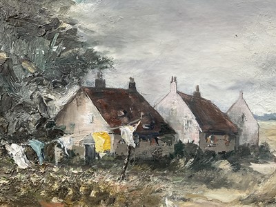 Lot 101 - Pamela Noyes (b.1929) oil on board - Wash Day, signed, 38cm x 48cm, in gilt frame