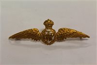 Lot 719 - Gold (15ct) R.A.F. 'wings' sweetheart brooch...