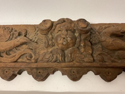 Lot 777 - Three carved oak panels, possibly 16th century, with two smaller panels