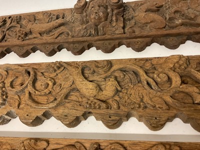 Lot 777 - Three carved oak panels, possibly 16th century, with two smaller panels