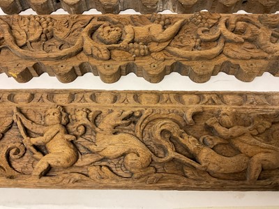 Lot 777 - Three carved oak panels, possibly 16th century, with two smaller panels