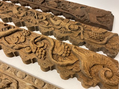 Lot 777 - Three carved oak panels, possibly 16th century, with two smaller panels