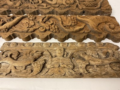 Lot 777 - Three carved oak panels, possibly 16th century, with two smaller panels