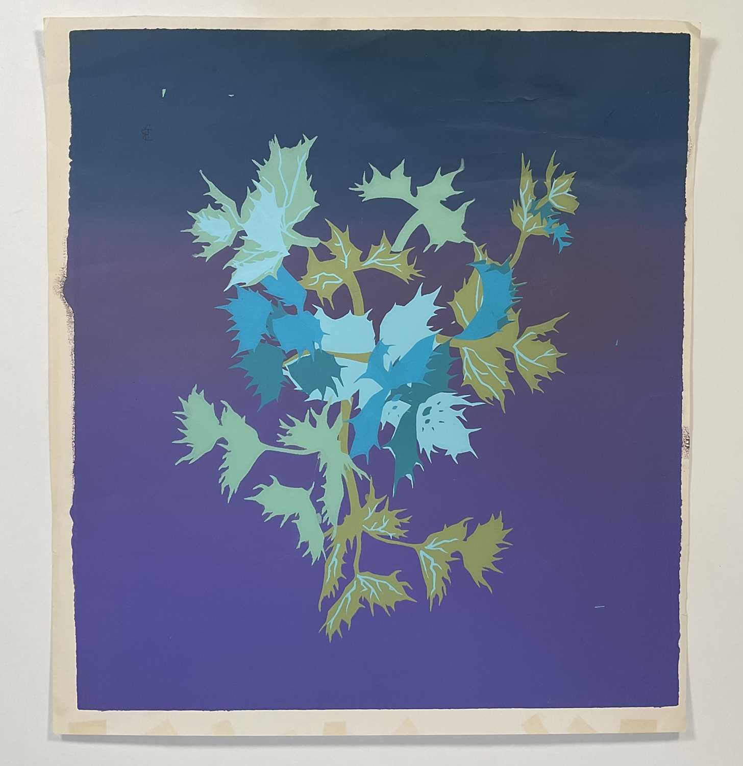 Lot 185 - Joy Barnes (1912-?) signed silkscreen print - "Sea Holly", initialled in pencil, artists label verso, 45cm x 40.5cm, unframed