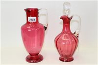 Lot 2182 - Victorian cranberry glass jug and cranberry...